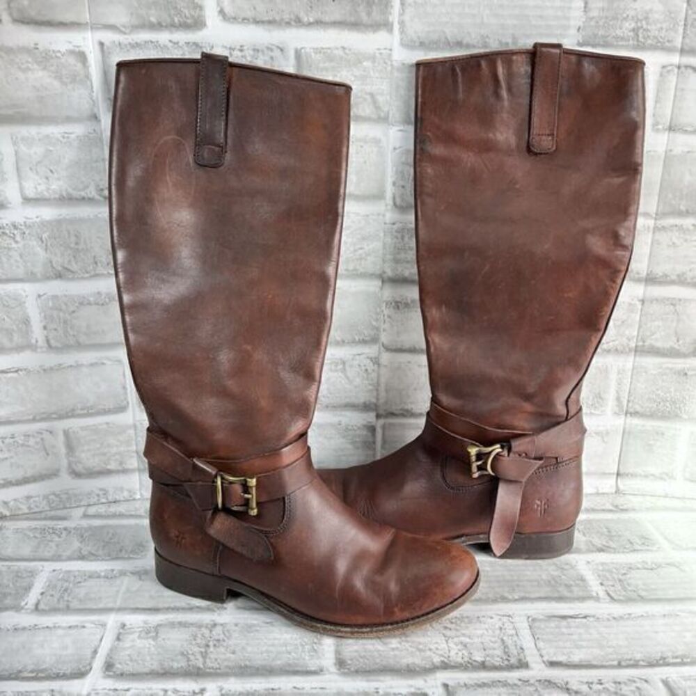Frye Mellisa Women's Size 7.5 Riding Brown Leather Knotted Tall Boots